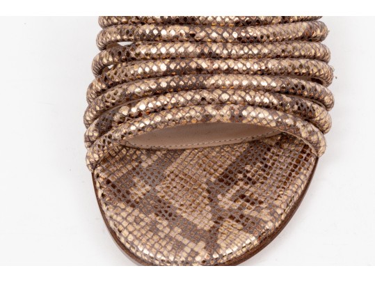 Gianvito Rossi Pretty Ribbed Leather And Snake Grain Sandals, Size 37, Retail $845