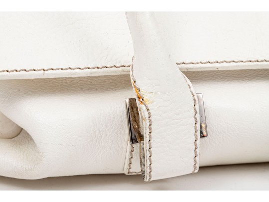 Lambertson Truex Bright Elongated White Leather Baguette Bag
