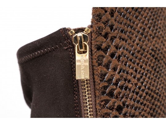 Michael Kors Striking Tall Brown Neoprene And Snake Grain Leather Boots, Size 10, With Box