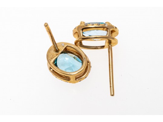 Bright Blue Topaz And Diamond 14K Stud Earrings