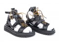 Les Hommes Casual Black Leather Lace Up Gladiator Sandals, Size 43