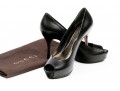 Gucci Fabulous Black Leather Peep Toe Platform Pumps, Size 37
