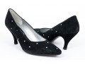 Charles Jourdan Striking Black Suede Pumps, With Rhinestone Decorations, Size 9