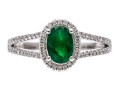 14K White Gold Emerald And Diamond Contemporary Ring, Size 7+