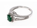 14K White Gold Emerald And Diamond Contemporary Ring, Size 7+