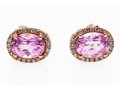 Bright Pink Sapphire And Diamond Halo 14k Rose Gold Earrings
