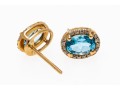 Bright Blue Topaz And Diamond 14K Stud Earrings