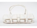 Lambertson Truex Bright Elongated White Leather Baguette Bag