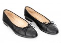Chanel Classic Black Leather Ballet Flats, Size 37