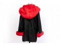 Damselle Black Leather Coat With Faux Red Fur Accents