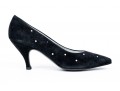 Charles Jourdan Striking Black Suede Pumps, With Rhinestone Decorations, Size 9