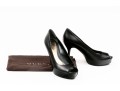 Gucci Fabulous Black Leather Peep Toe Platform Pumps, Size 37