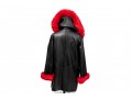 Damselle Black Leather Coat With Faux Red Fur Accents