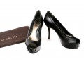 Gucci Fabulous Black Leather Peep Toe Platform Pumps, Size 37