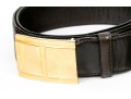 Battaglia Brown Leather Belt, Gold Tone Buckle, Size 36