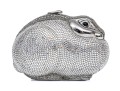 Judith Leiber Stunning Silver Metallic And Rhinestone Bunny Bag