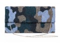 Moyna Fabulous Blue, Black, Green And Tan Beaded Camo Clutch, With Chain