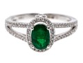 14K White Gold Emerald And Diamond Contemporary Ring, Size 7+