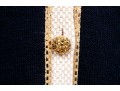 St. John Navy Button Up Cardigan, White And Gold Toned Sequinned Trim, Size 14