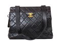 Chanel Striking Dark Brown Lambskin Quilted Leather Tote