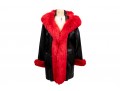 Damselle Black Leather Coat With Faux Red Fur Accents