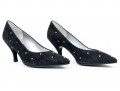 Charles Jourdan Striking Black Suede Pumps, With Rhinestone Decorations, Size 9