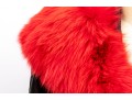 Damselle Black Leather Coat With Faux Red Fur Accents