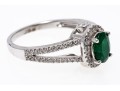 14K White Gold Emerald And Diamond Contemporary Ring, Size 7+