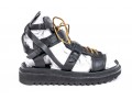Les Hommes Casual Black Leather Lace Up Gladiator Sandals, Size 43