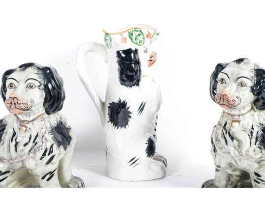 Garniture Trio Of Staffordshire Ceramic Dogs
