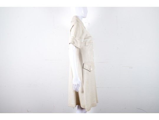 Pierre Cardin White Leather Short-Sleeve Trench Coat