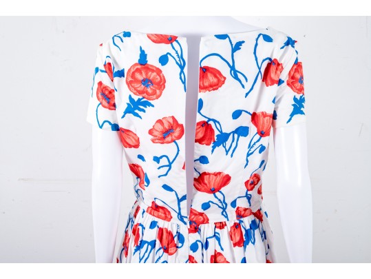 Oscar De La Renta White, Red, And Blue Floral Dress - With Tags