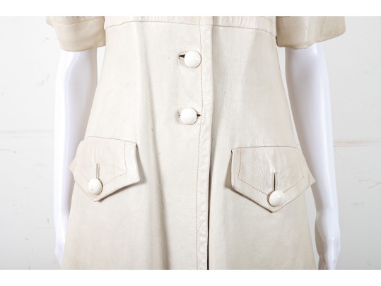 Pierre Cardin White Leather Short-Sleeve Trench Coat