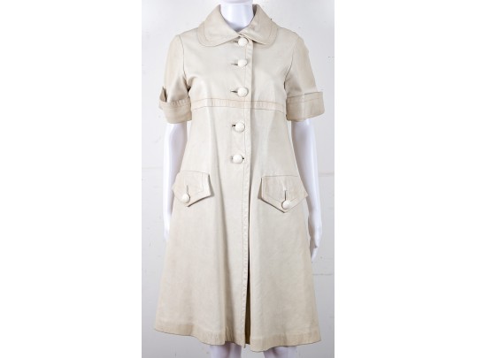 Pierre Cardin White Leather Short-Sleeve Trench Coat