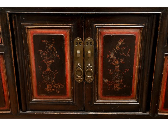 Antique Black-Lacquered Chinese Marriage Cabinet