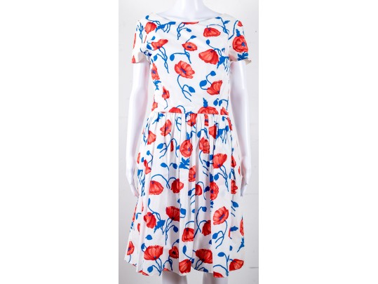 Oscar De La Renta White, Red, And Blue Floral Dress - With Tags