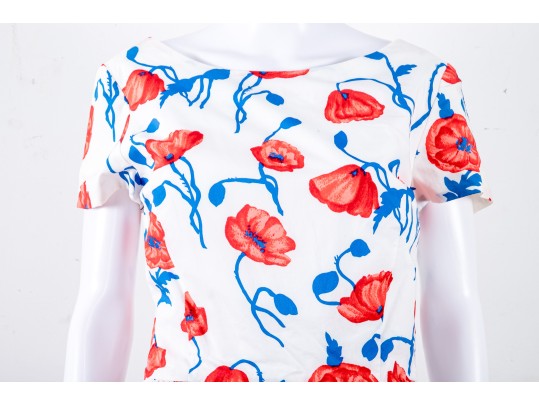 Oscar De La Renta White, Red, And Blue Floral Dress - With Tags