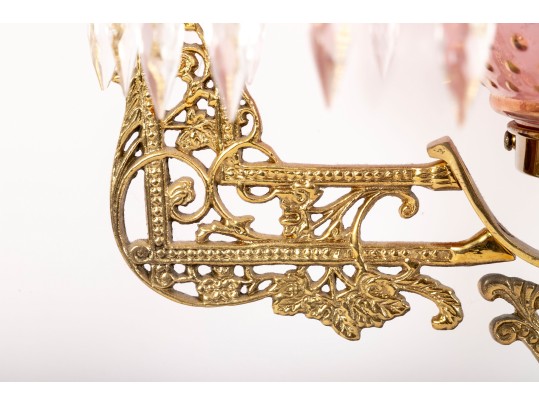 Hobnail Cranberry Glass Electric Chandelier With Prisms