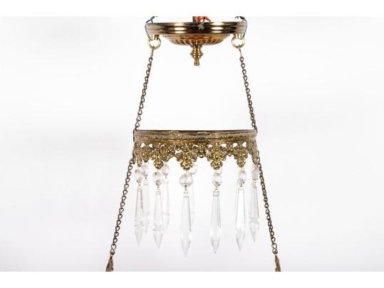 Hobnail Cranberry Glass Electric Chandelier With Prisms