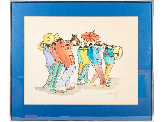 Leo Meiersdorff (American-German, 1934-1994) Watercolor On Paper, Jazz Marching Band