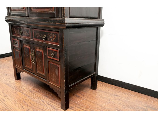 Antique Black-Lacquered Chinese Marriage Cabinet