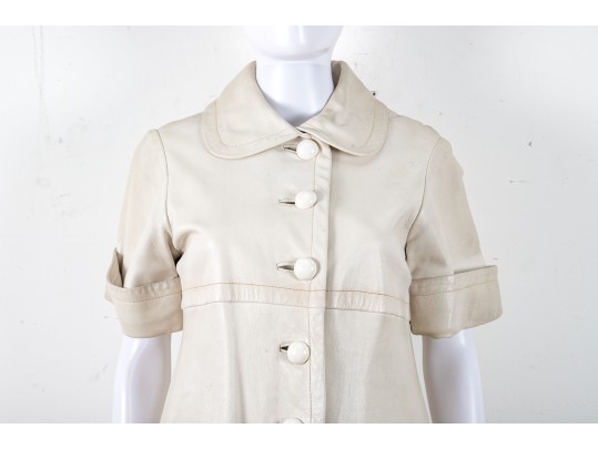 Pierre Cardin White Leather Short-Sleeve Trench Coat