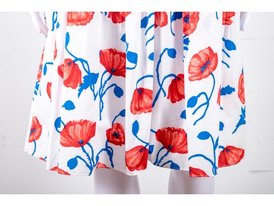 Oscar De La Renta White, Red, And Blue Floral Dress - With Tags