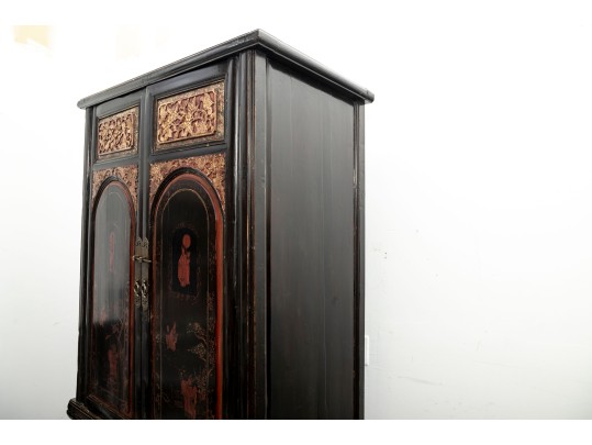 Antique Black-Lacquered Chinese Marriage Cabinet