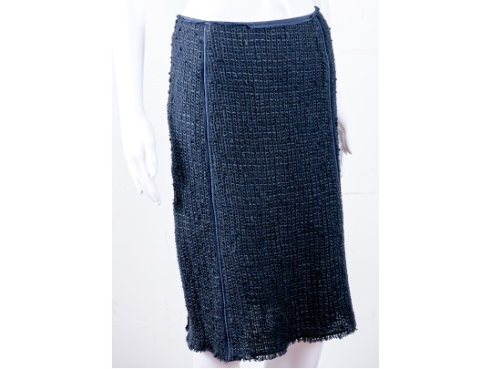Prada Navy Blue Chunky-Knit Pencil Skirt Size 44