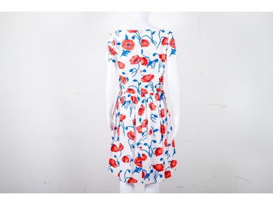 Oscar De La Renta White, Red, And Blue Floral Dress - With Tags