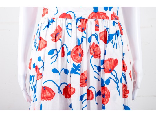 Oscar De La Renta White, Red, And Blue Floral Dress - With Tags