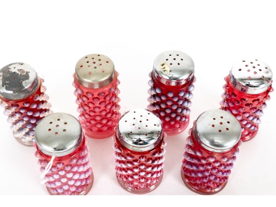 Cranberry Hobnail Depression Glass Salt And Pepper Shakers 
