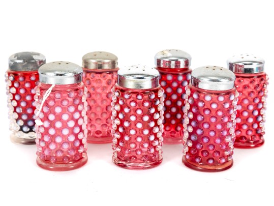 Cranberry Hobnail Depression Glass Salt And Pepper Shakers 