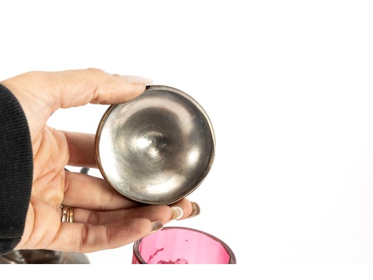 Meriden Sculptural Cranberry Glass Pickle Castor 